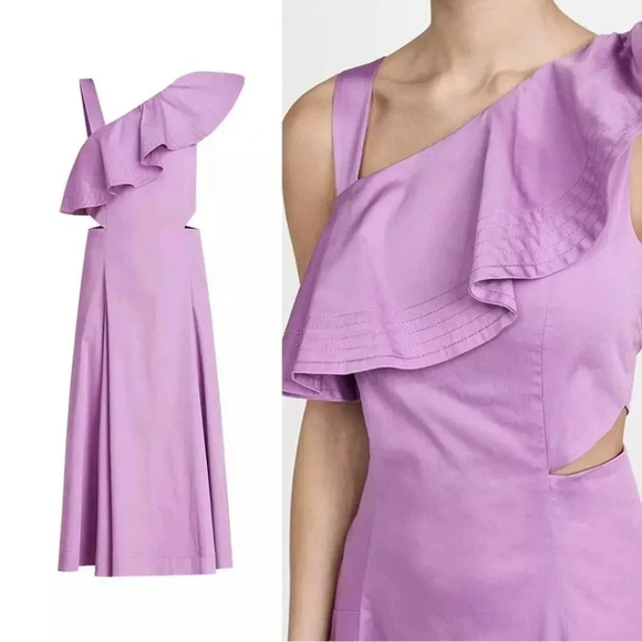 Veronica Beard Beilla One Shoulder Ruffle Cutout Maxi Dress in Vivid Orchid Sz 2 - Picture 1 of 17